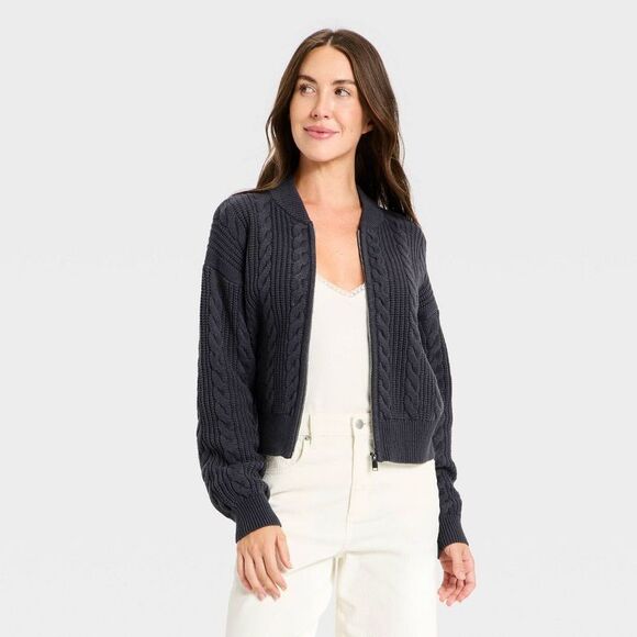 Universal Thread Other - Women's Cable Full Zip Fashion Jacket - Universal Thread Charcoal Gray L